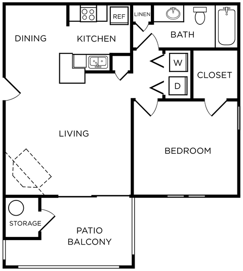 1B Floorplan, 1 bed 1 bath at Westbury Mews, Summerville, SC, 29485